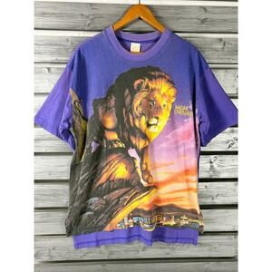 Vintage 1993 MGM Grand Las Vegas Lion T-Shirt XL/L Purple All Over Print 90s USA
